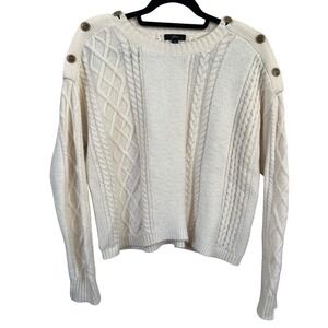 J.Crew‎ Cable Knit Fisherman's Sweater Wool Cream Color Size Med Chunky Y2K